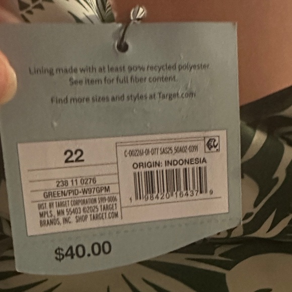 Shade & Shore Tummy Control Green Palm Print One-Piece Swimsuit - Picture 6 of 7